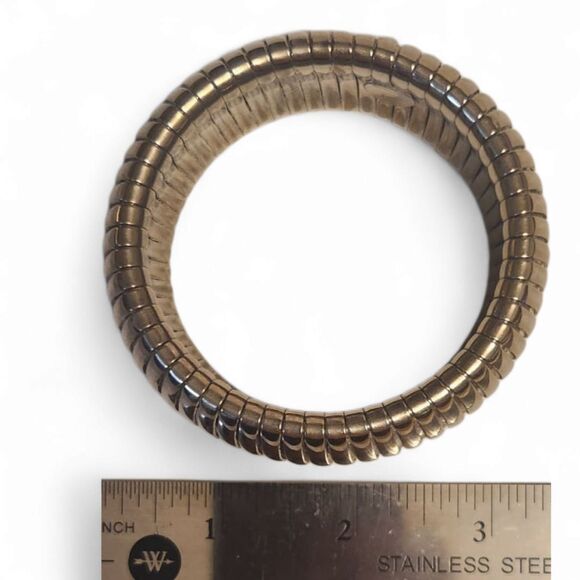 Vintage 1980s Silver Tone Stretch Bangle Bracelet – Bold Statement Jewelry - Picture 3 of 6